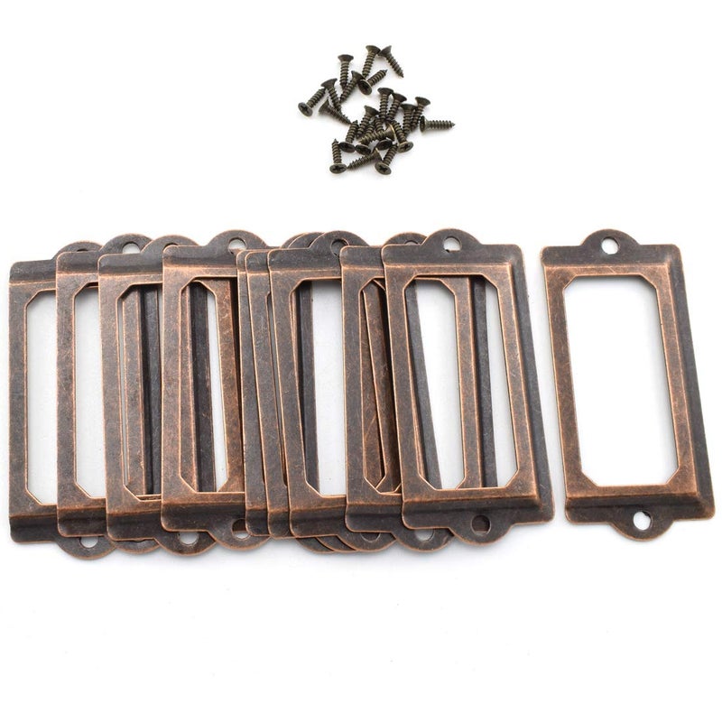 OZXNO Antique Metal Name Card Frame, OZXNO 10-Pack Vintage Red Bronze Label Holder Tag Slots for Drawer File Cabinet Shelves (70 x 33 mm / 2.8 x 1.3 inch) - Image 5